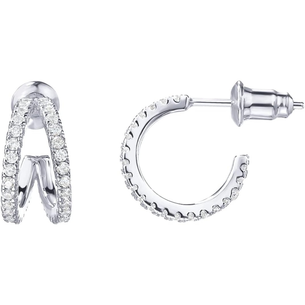 image:imagePAVOI 14K Gold Plated Split Huggie Hoop Earrings for Women  925 Sterling Silver Posts Dainty Multi Hoop Huggie Earrings  Trendy Gold JewelryWhite Gold