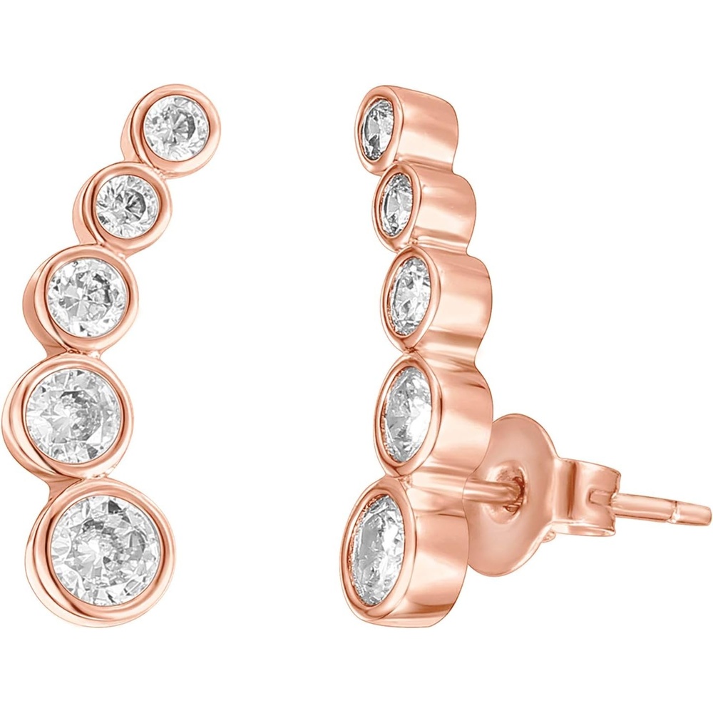 image:imagePAVOI 14K Gold Plated Sterling Silver Post Cubic Zirconia Ear Crawler Earrings Tiny Faux Diamond Sterling Silver Post Ear Climber Fashion Earrings for WomenRose Gold