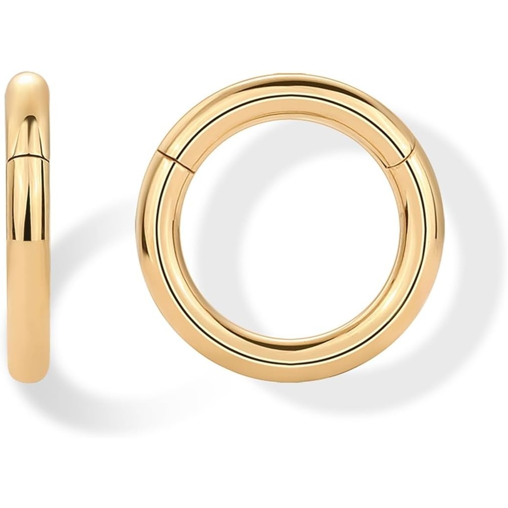 image:imagePAVOI 14K Gold Plated Titanium Clicker Hoop Earrings for Women Men Hinged Huggie Earring Cartilage Helix Nose Ring Tragus Rook Septum Piercing Jewelry 161820 GaugesYellow Gold