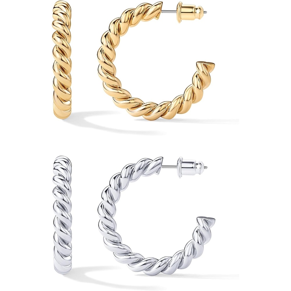 image:imagePAVOI 14K Gold Plated Twisted Rope Round Hoop EarringsPack WhiteYellow
