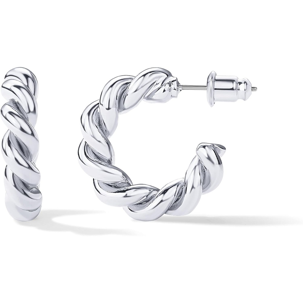 image:imagePAVOI 14K Gold Plated Twisted Rope Round Hoop EarringsWhite Gold