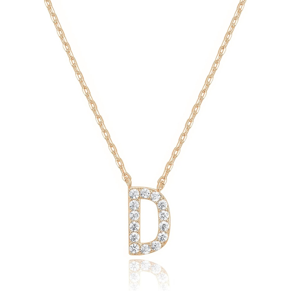 image:imagePAVOI 14K White Gold Plated Cubic Zirconia Initial Necklace  Letter Dainty Necklaces for Women D