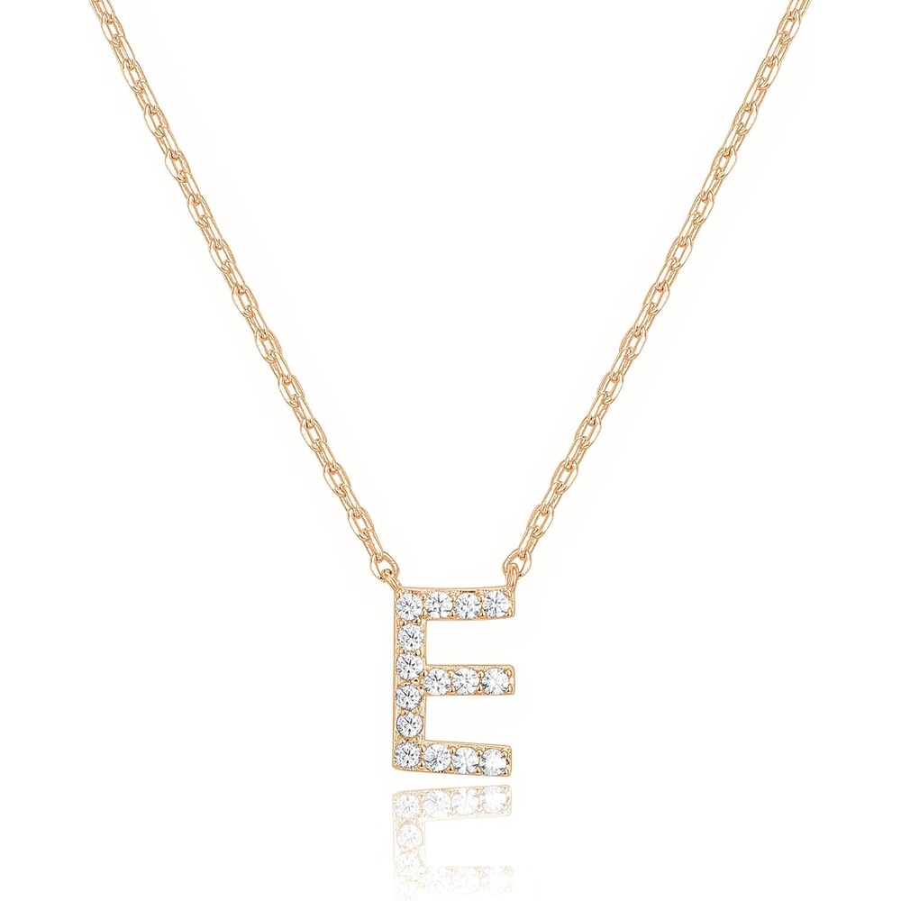 image:imagePAVOI 14K White Gold Plated Cubic Zirconia Initial Necklace Letter Dainty Necklaces for Women E