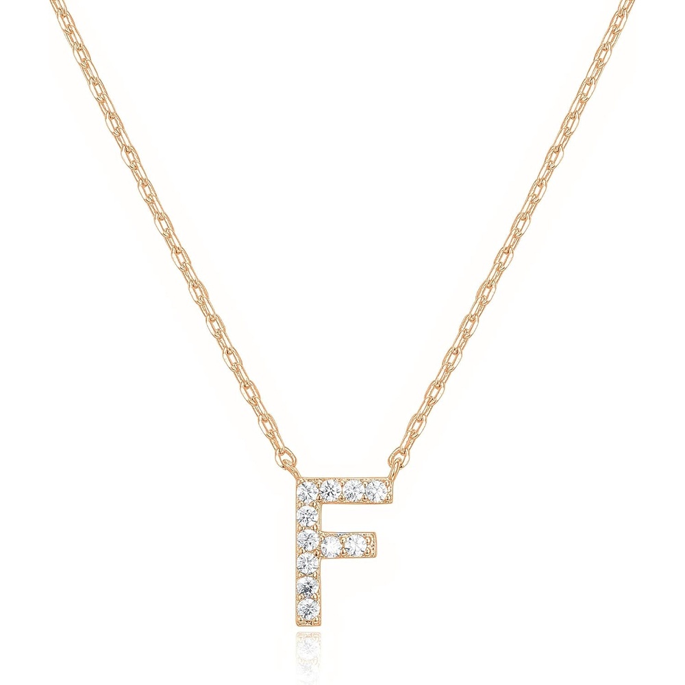 image:imagePAVOI 14K White Gold Plated Cubic Zirconia Initial Necklace  Letter Dainty Necklaces for Women F