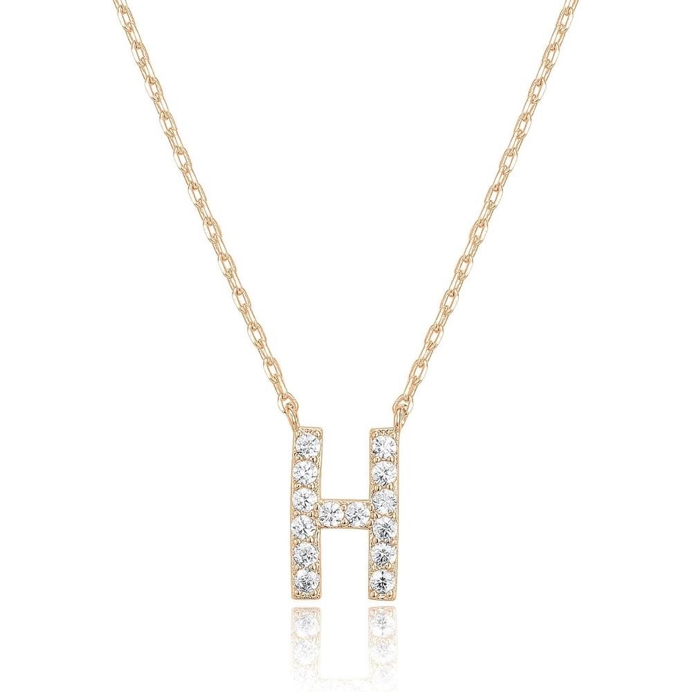 image:imagePAVOI 14K White Gold Plated Cubic Zirconia Initial Necklace  Letter Dainty Necklaces for Women H