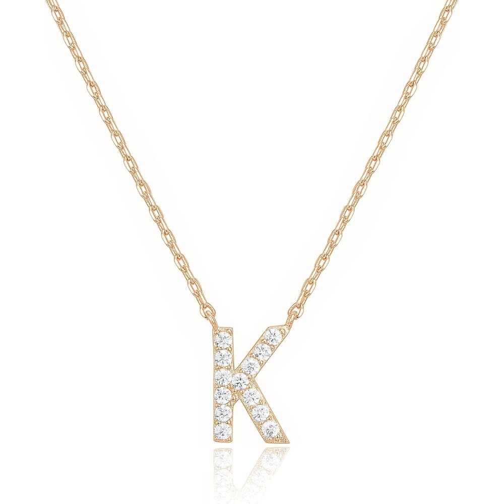 image:imagePAVOI 14K White Gold Plated Cubic Zirconia Initial Necklace  Letter Dainty Necklaces for Women K