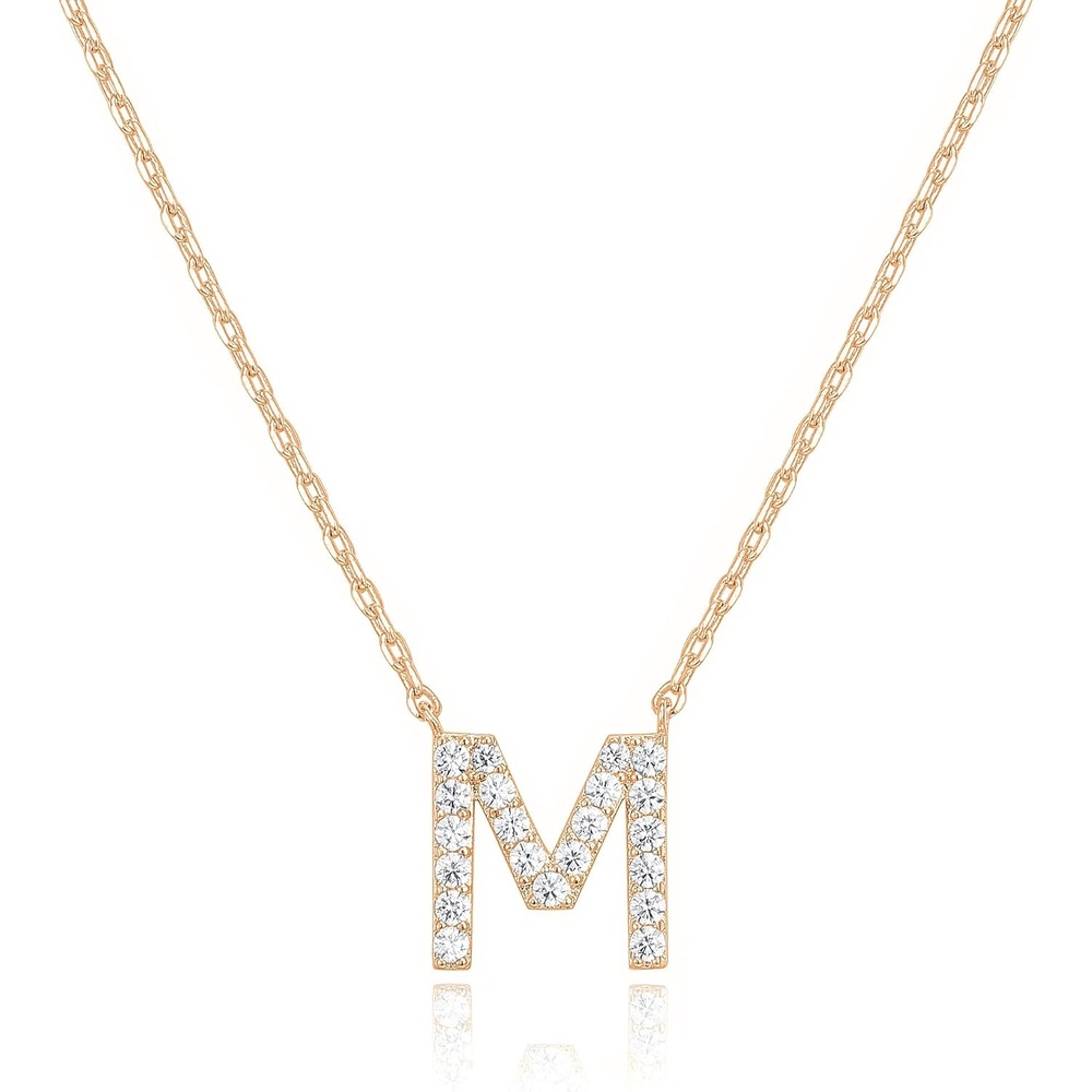 image:imagePAVOI 14K White Gold Plated Cubic Zirconia Initial Necklace  Letter Dainty Necklaces for Women M