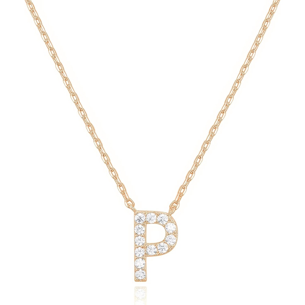 image:imagePAVOI 14K White Gold Plated Cubic Zirconia Initial Necklace  Letter Dainty Necklaces for Women P