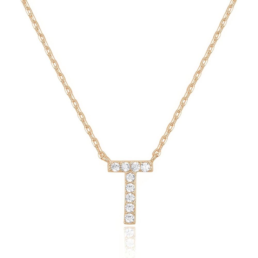 image:imagePAVOI 14K White Gold Plated Cubic Zirconia Initial Necklace  Letter Dainty Necklaces for Women T