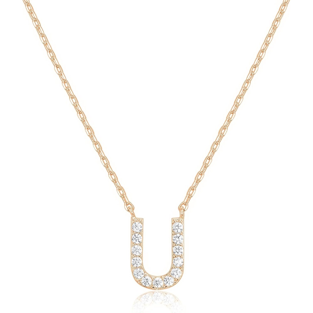 image:imagePAVOI 14K White Gold Plated Cubic Zirconia Initial Necklace  Letter Dainty Necklaces for Women U