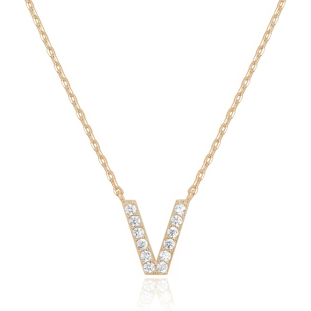 image:imagePAVOI 14K White Gold Plated Cubic Zirconia Initial Necklace  Letter Dainty Necklaces for Women V