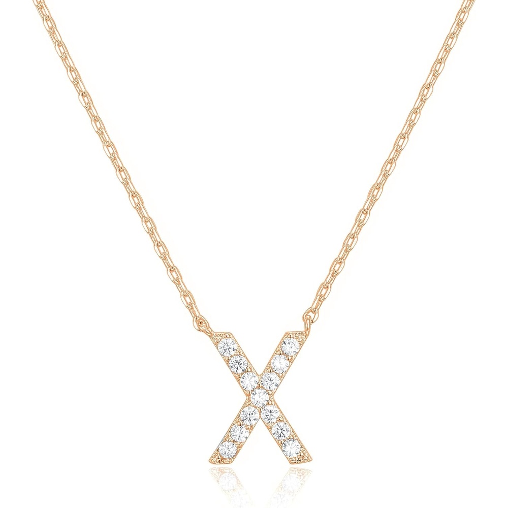 image:imagePAVOI 14K White Gold Plated Cubic Zirconia Initial Necklace  Letter Dainty Necklaces for Women X