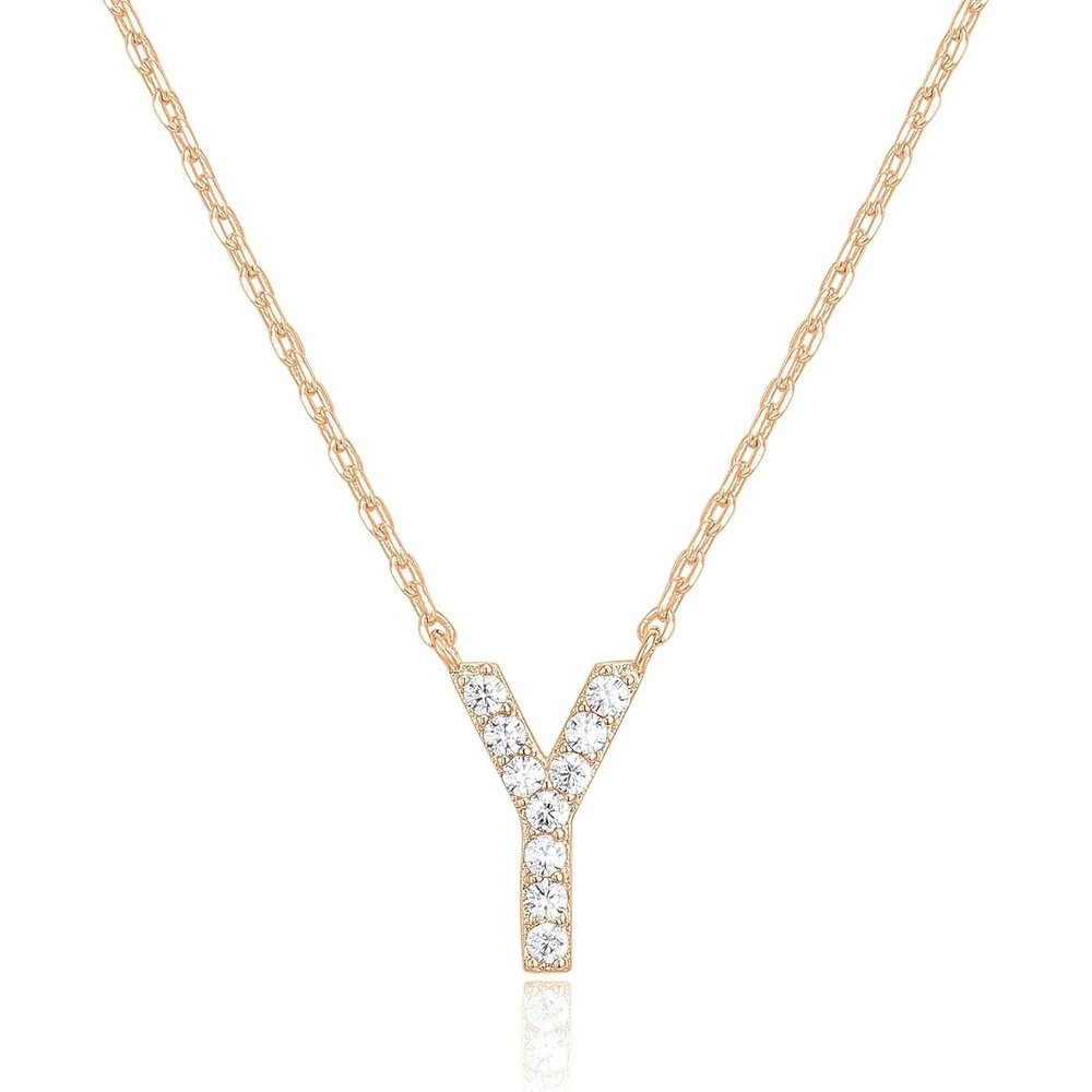 image:imagePAVOI 14K White Gold Plated Cubic Zirconia Initial Necklace Letter Dainty Necklaces for Women Y