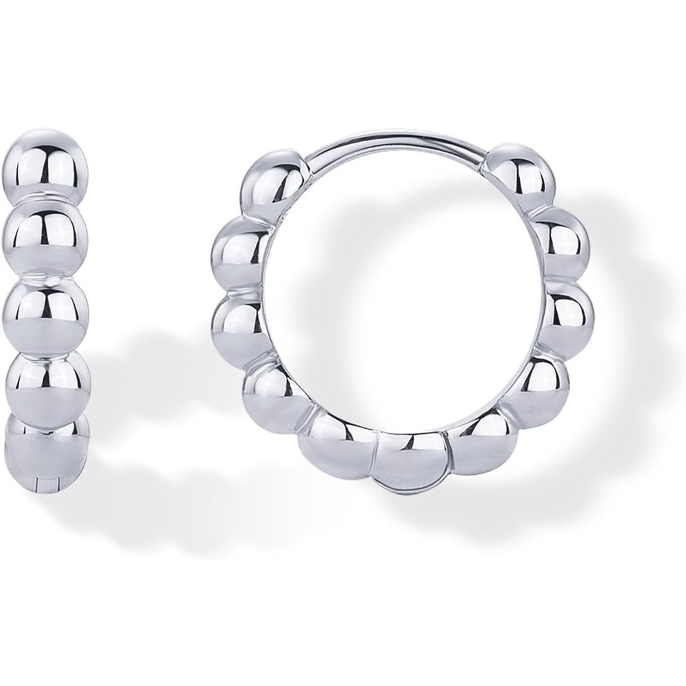 image:imagePAVOI 18K Gold Plated 925 Sterling Silver Posts Beaded Huggie Hoop Earrings for Women  Lightweight Gold Hoop EarringsWhite Gold