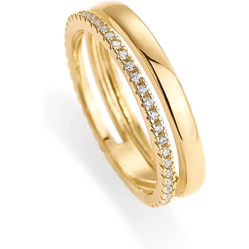 image:imagePAVOI 18K Gold Plated Cubic Zirconia Dual Stacking Rings for Women Gold Eternity Band for Women Thumb RingYellow Gold