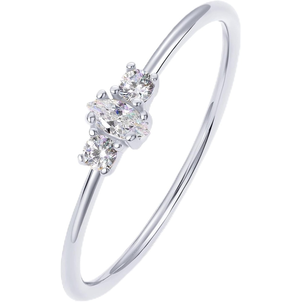 image:imagePAVOI 18K Gold Plated Marquise Round Mini Cubic Zirconia Stackable Rings for Women Dainty Stacking Thin Band for WomenWhite Gold