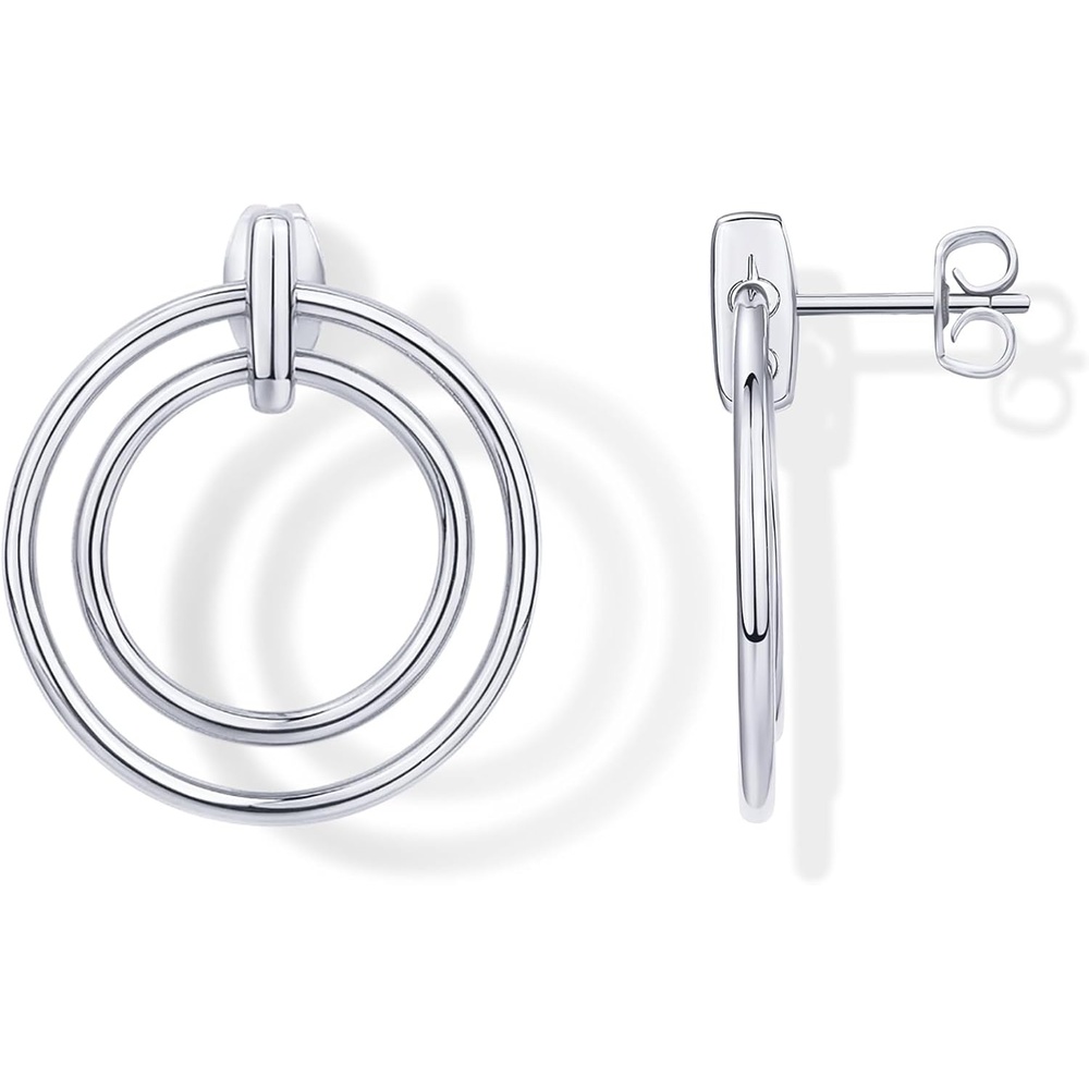 image:imagePAVOI 18K Gold Plated Statement Door Knockers Stud Earrings for Women Interlock Ring Dangle EarringsWhite Gold