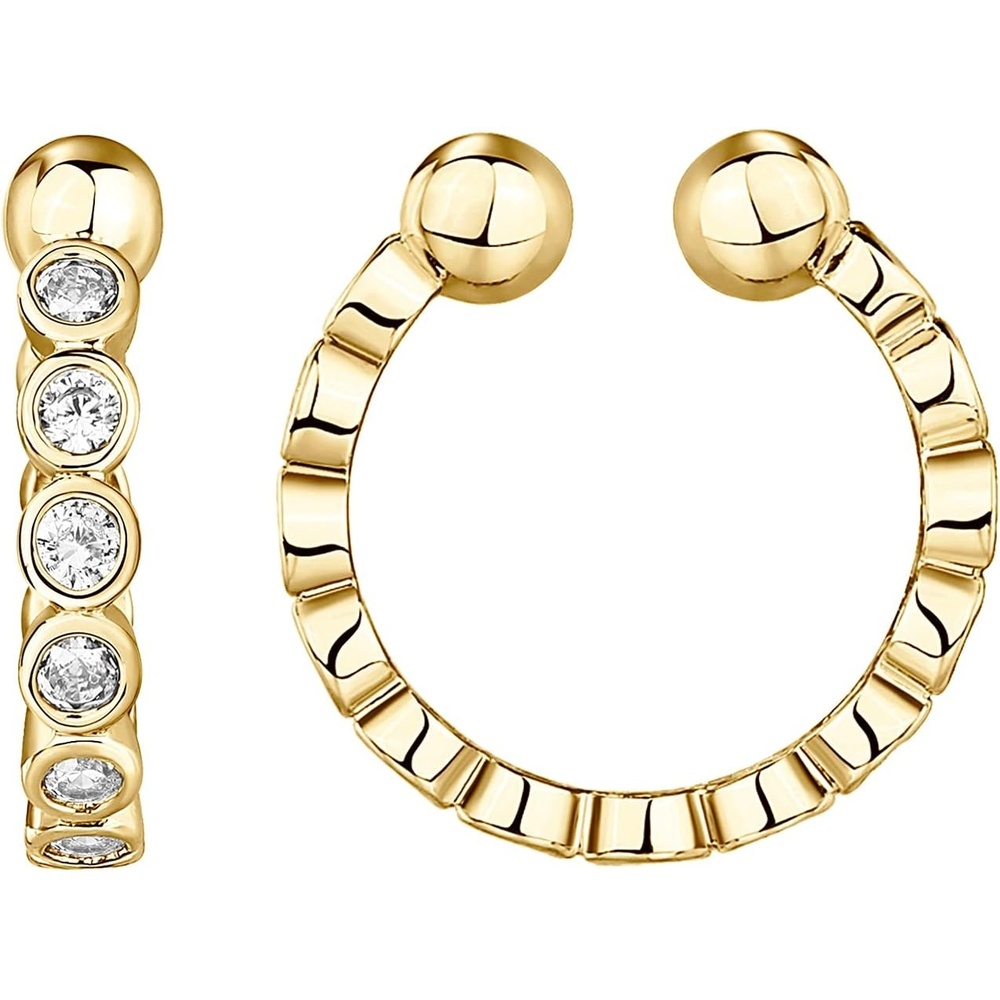 image:imagePAVOI 925 Sterling Silver 14K Gold Plated Cubic Zirconia Sparkling Round Huggie Ear Cuff Gold Earrings for Women Clip On CartilageYellow Gold