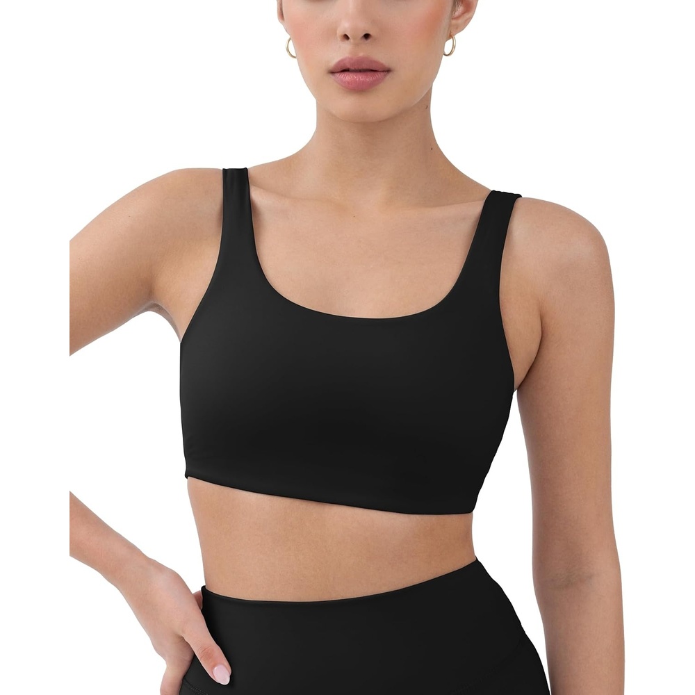 image:imagePAVOI ACTIVE Buttery Soft Sports Bras for Women High Support Low Scoop Neck U Back Padded Yoga Gym Workout Bra FlexFlowBlack