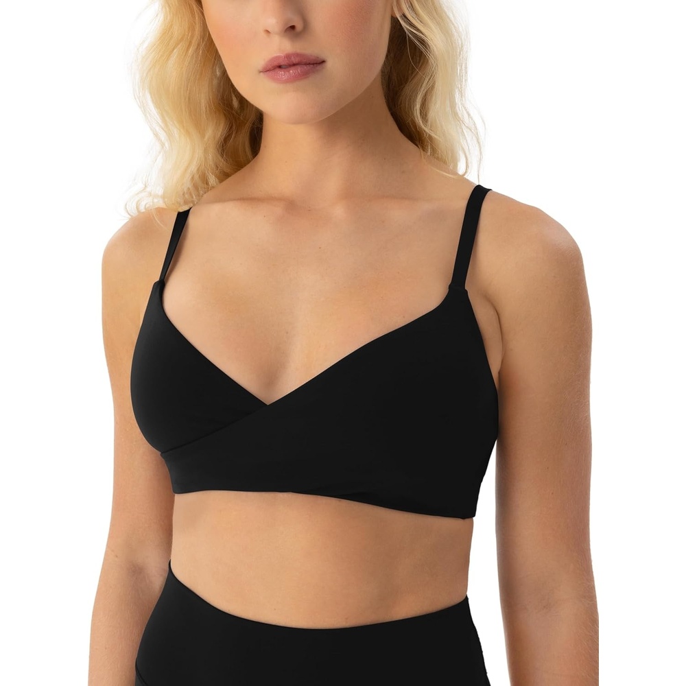 image:imagePAVOI ACTIVE CrossOver Sports Bra for Women Low Support Adjustable Cami Straps Cross Front Workout Yoga Bras FlexFlowBlack