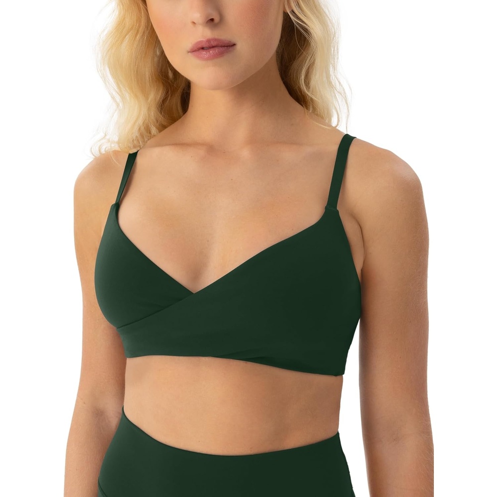image:imagePAVOI ACTIVE CrossOver Sports Bra for Women Low Support Adjustable Cami Straps Cross Front Workout Yoga Bras FlexFlowPine Green