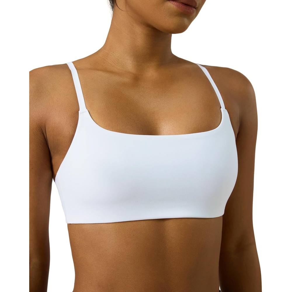 image:imagePAVOI ACTIVE Low Square Neck Sports Bra Adjustable Thin Straps Workout Square Neck Bra for Women Removable Pads FlexFlowWhite