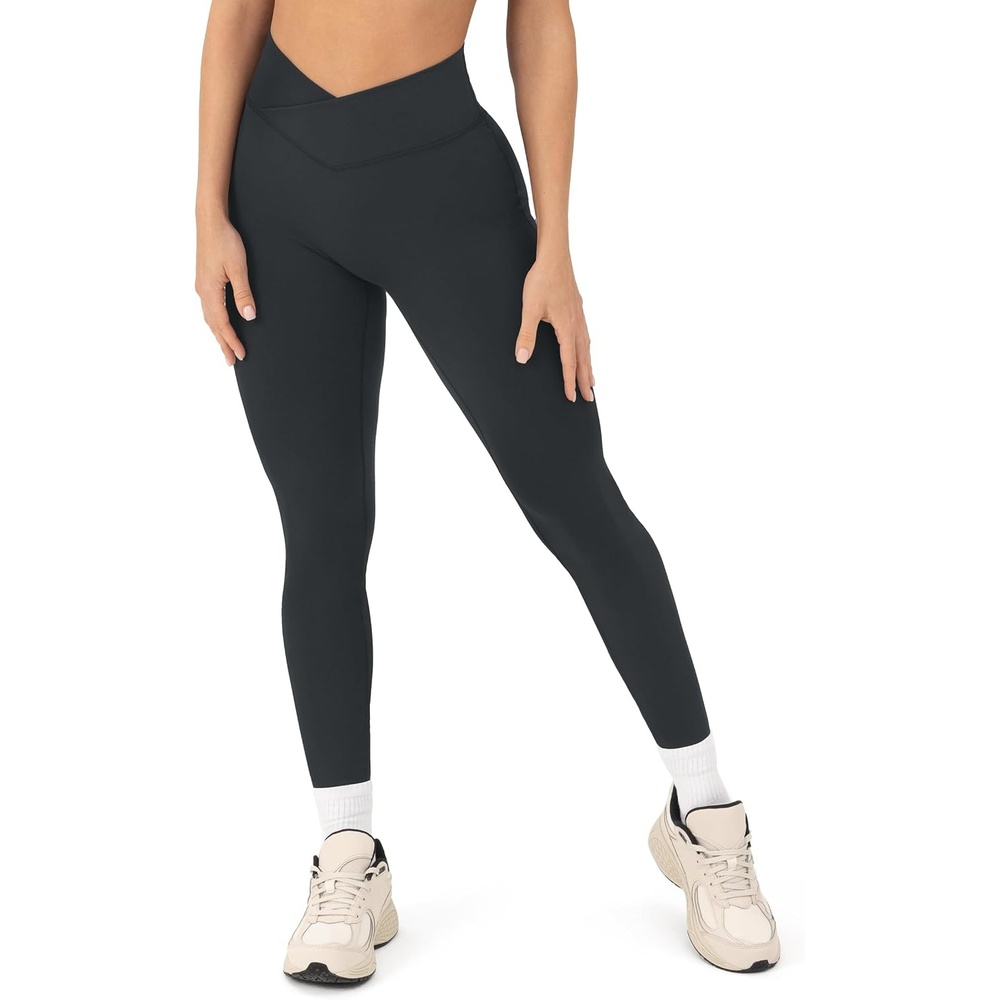image:imagePAVOI ACTIVE Pilates Crossover Leggings for Women Buttery Soft High Waisted V Cut Cross Waist Workout Yoga Pants FlexFlowForest Slate