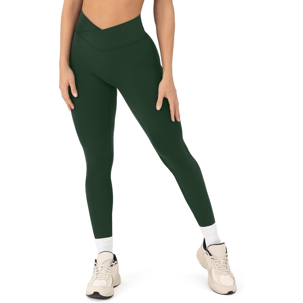 image:imagePAVOI ACTIVE Pilates Crossover Leggings for Women Buttery Soft High Waisted V Cut Cross Waist Workout Yoga Pants FlexFlowPine Green