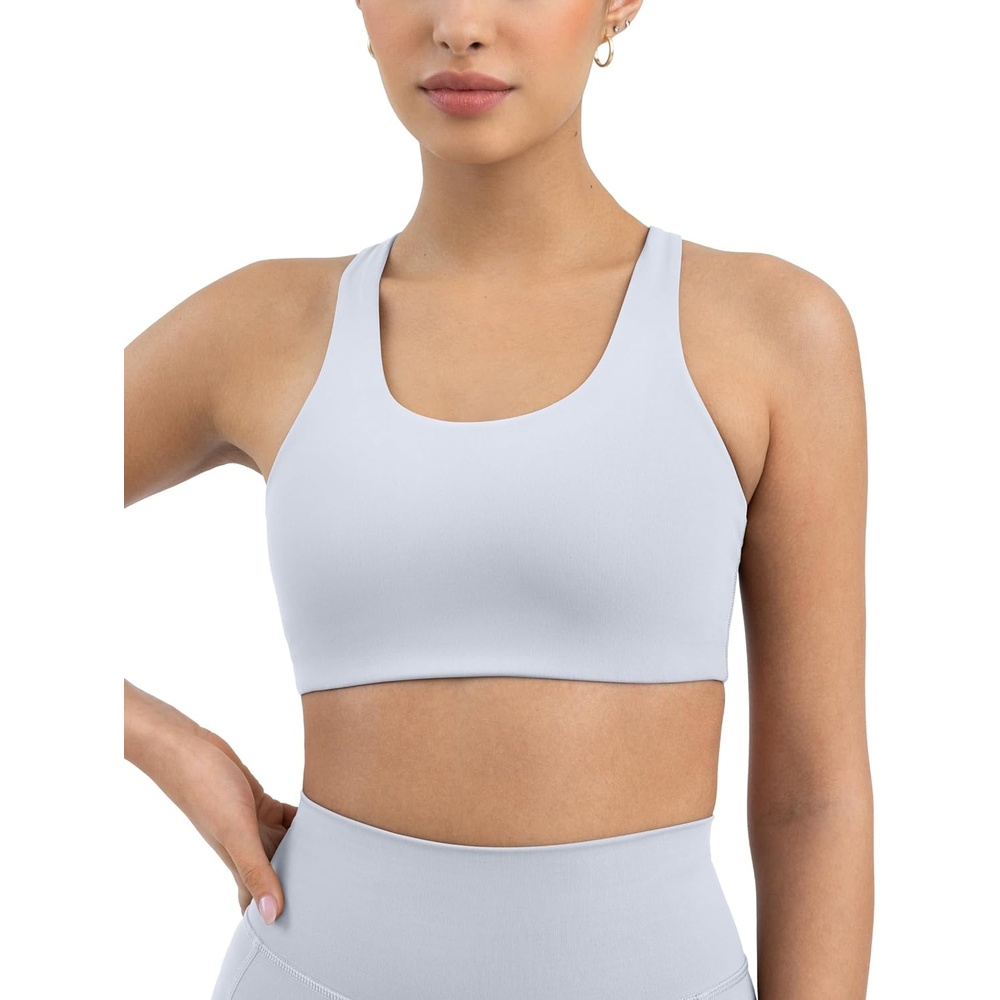 image:imagePAVOI ACTIVE Racerback Supportive Sports Bras for Women High Support Scoop Neck Gym Workout Bra Removable Pads HiPerformSilver