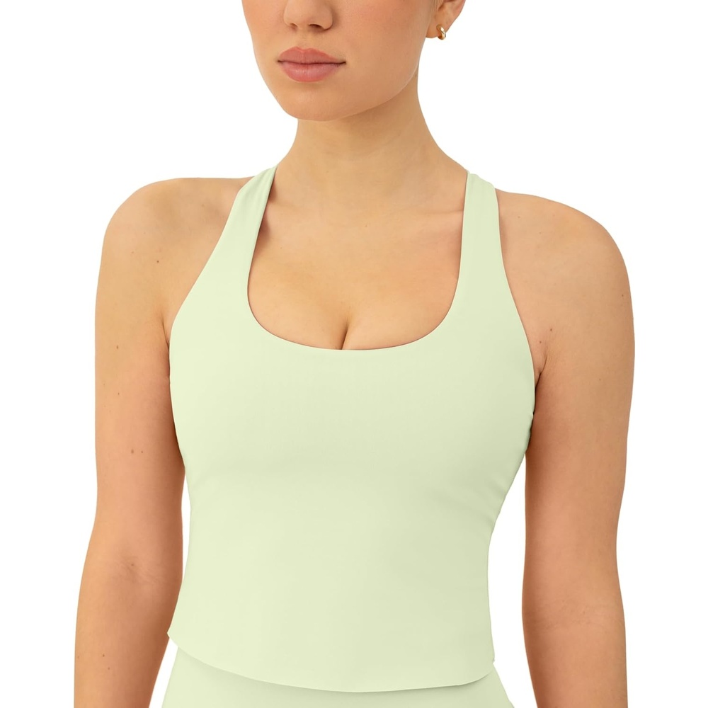 image:imagePAVOI ACTIVE Racerback Workout Tank Tops for Women Built in Bra Medium Support Scoop Athletic Tank Top Shelf Bra HiPerformPistachio