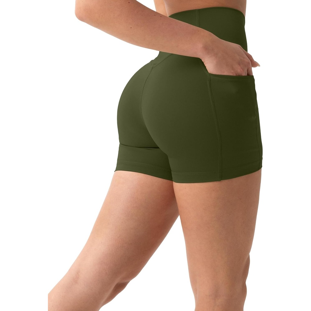 image:imagePAVOI ACTIVE Shorts with Pockets  Compressive High Waisted Butt Sculpting 4 amp 6 Womens Biker Shorts  HiPerform XXS to 3XArmy