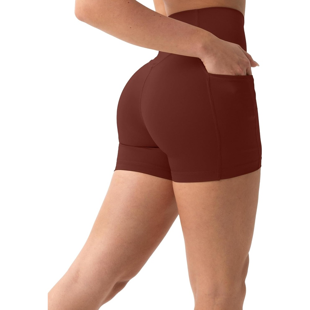 image:imagePAVOI ACTIVE Shorts with Pockets  Compressive High Waisted Butt Sculpting 4 amp 6 Womens Biker Shorts  HiPerform XXS to 3XChocolate