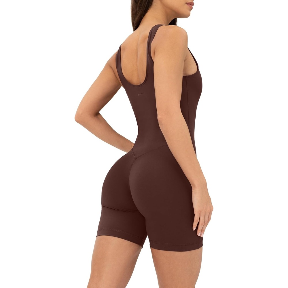image:imagePAVOI ACTIVE Workout OnePiece for Women Square Neck Gym Bodysuit BuiltIn Shelf Bra 5 Romper Jumpsuit Shorts HiPerformCocoa