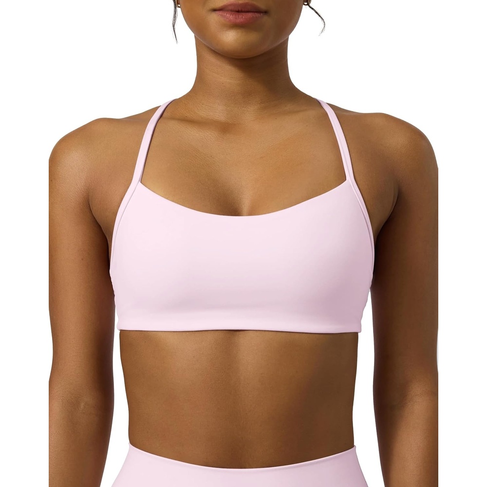 image:imagePAVOI ACTIVE Yoga Racerback Bras for Women Buttery Soft Low Support Scoop Neck YBack Thin Strap Sports Bra FlexFlowBlossom Pink