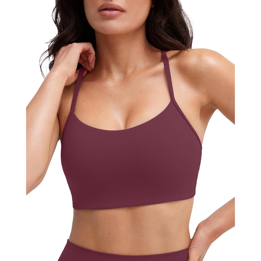 image:imagePAVOI ACTIVE Yoga Racerback Bras for Women Buttery Soft Low Support Scoop Neck YBack Thin Strap Sports Bra FlexFlowBordeaux