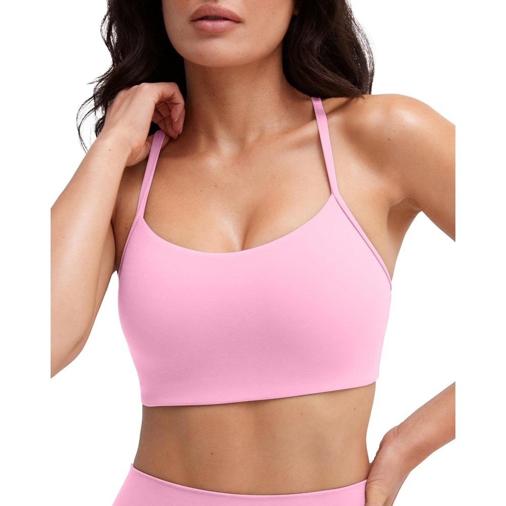 image:imagePAVOI ACTIVE Yoga Racerback Bras for Women Buttery Soft Low Support Scoop Neck YBack Thin Strap Sports Bra FlexFlowBubblegum
