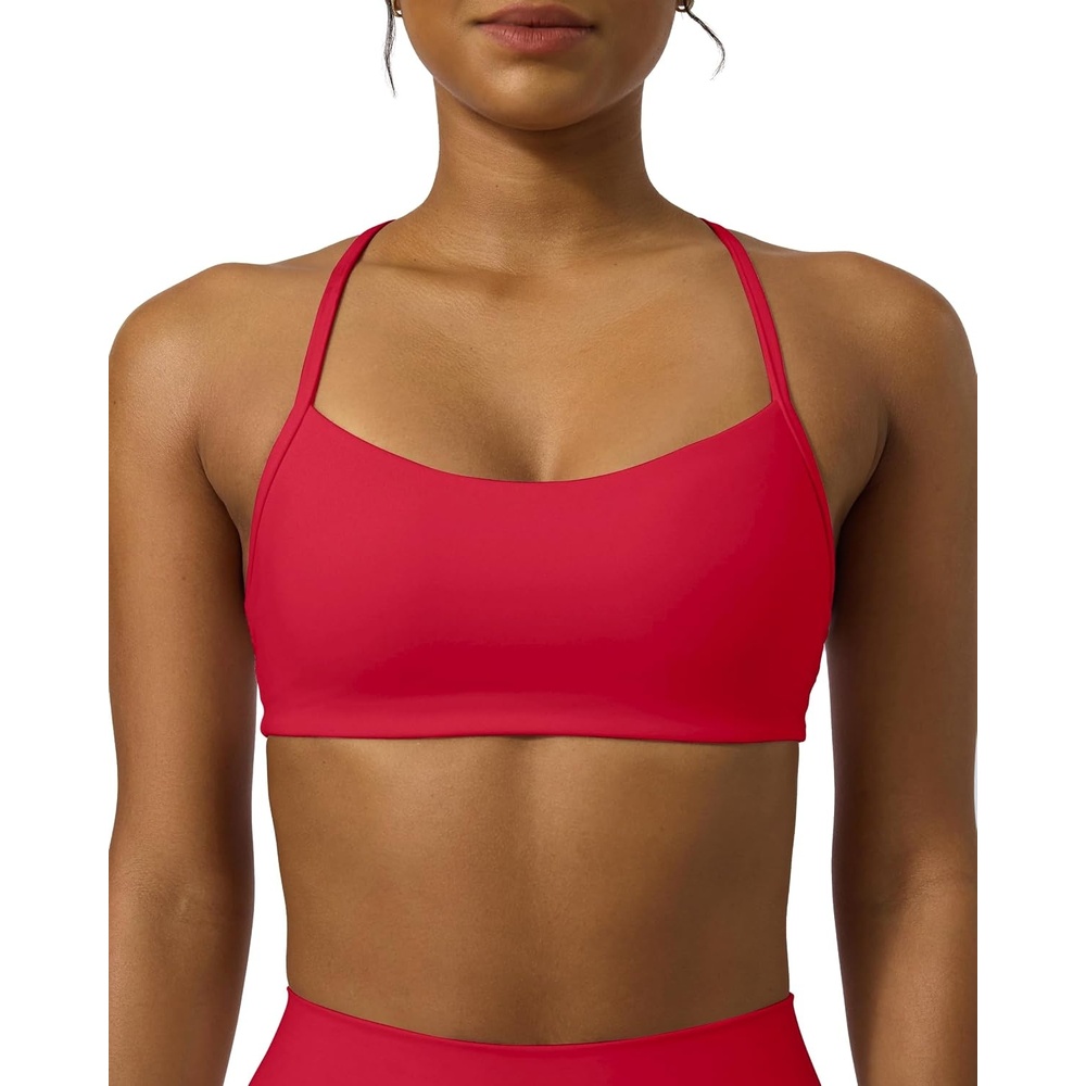 image:imagePAVOI ACTIVE Yoga Racerback Bras for Women Buttery Soft Low Support Scoop Neck YBack Thin Strap Sports Bra FlexFlowChilli Red