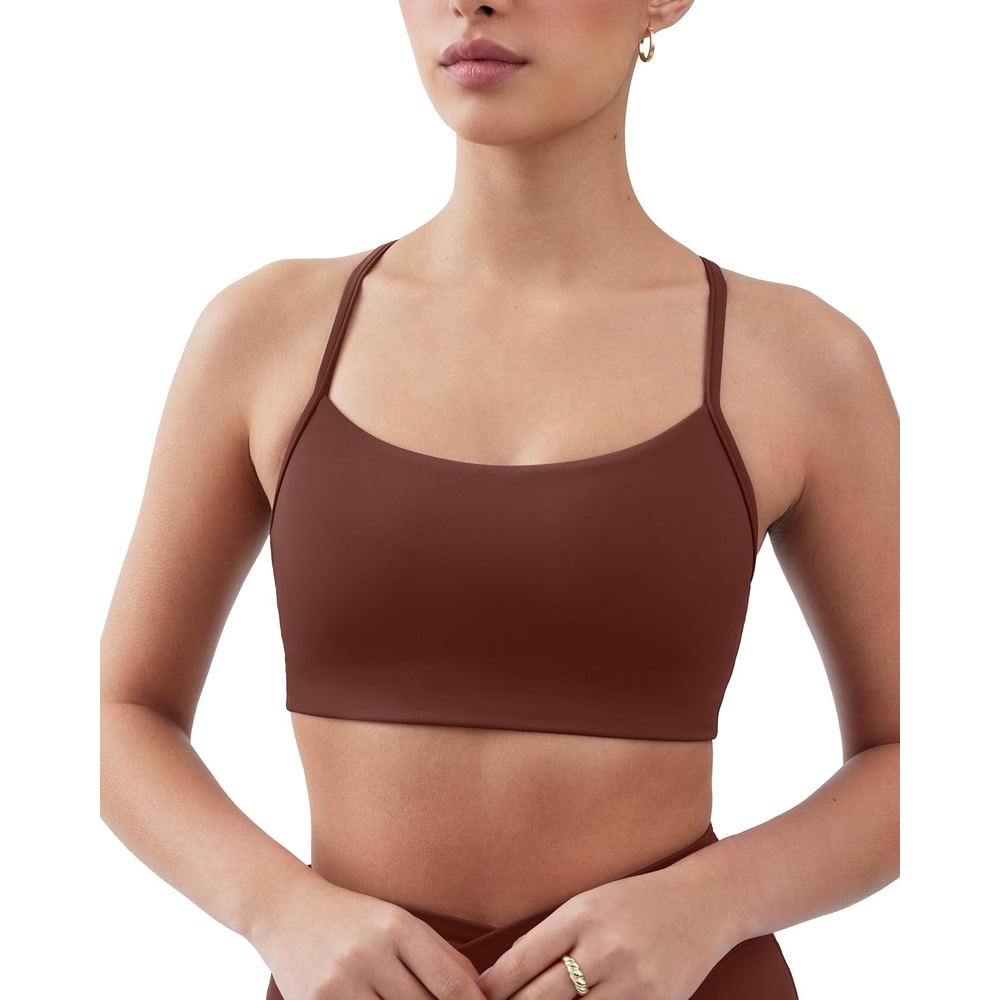 image:imagePAVOI ACTIVE Yoga Racerback Bras for Women Buttery Soft Low Support Scoop Neck YBack Thin Strap Sports Bra FlexFlowChocolate