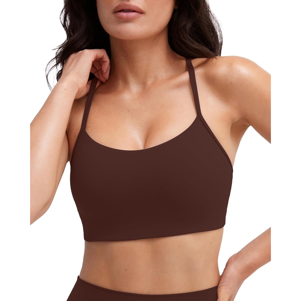 image:imagePAVOI ACTIVE Yoga Racerback Bras for Women Buttery Soft Low Support Scoop Neck YBack Thin Strap Sports Bra FlexFlowCocoa