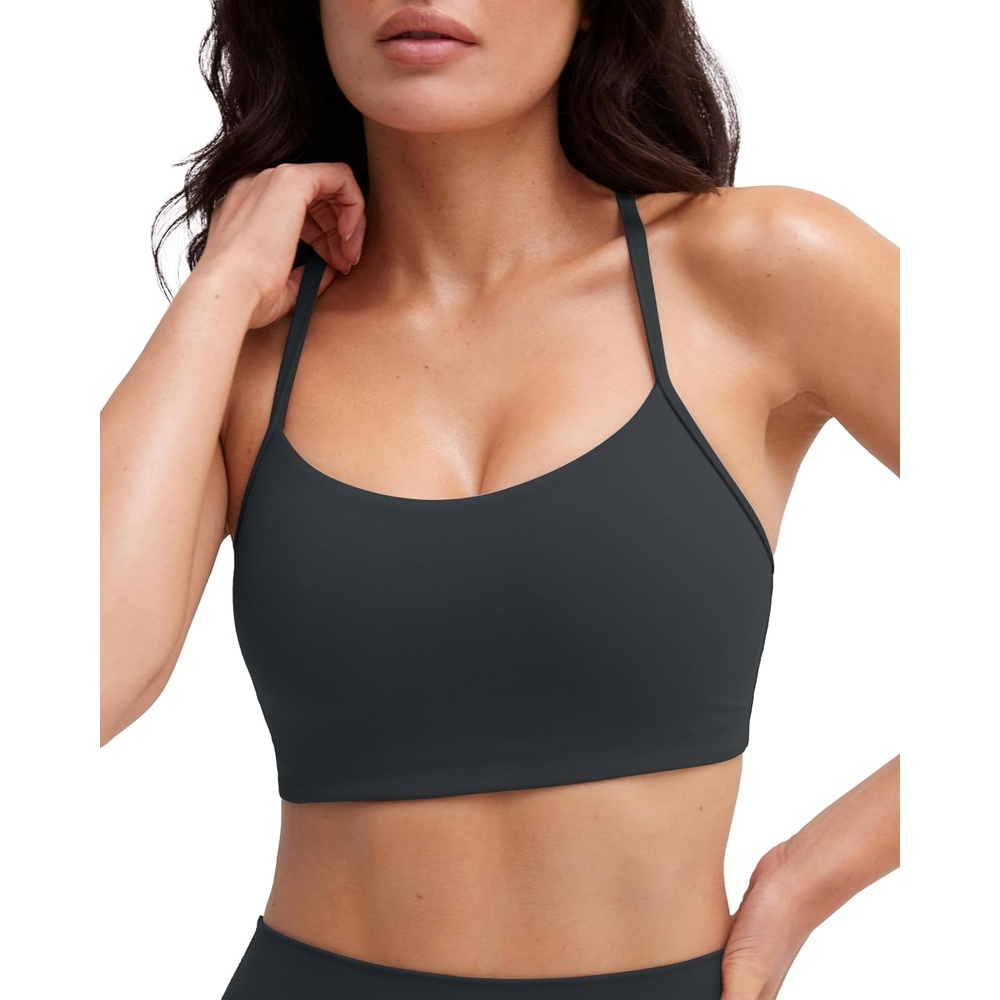 image:imagePAVOI ACTIVE Yoga Racerback Bras for Women Buttery Soft Low Support Scoop Neck YBack Thin Strap Sports Bra FlexFlowForest Slate