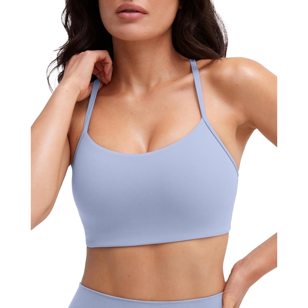 image:imagePAVOI ACTIVE Yoga Racerback Bras for Women Buttery Soft Low Support Scoop Neck YBack Thin Strap Sports Bra FlexFlowSeabreeze