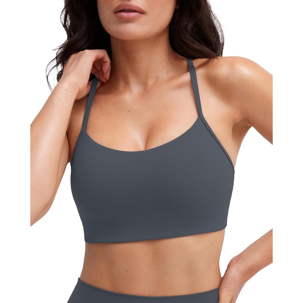image:imagePAVOI ACTIVE Yoga Racerback Bras for Women Buttery Soft Low Support Scoop Neck YBack Thin Strap Sports Bra FlexFlowThunder