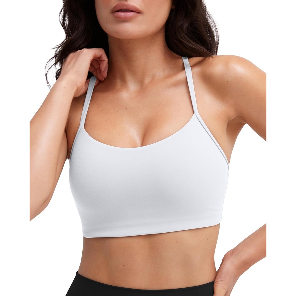 image:imagePAVOI ACTIVE Yoga Racerback Bras for Women Buttery Soft Low Support Scoop Neck YBack Thin Strap Sports Bra FlexFlowWhite
