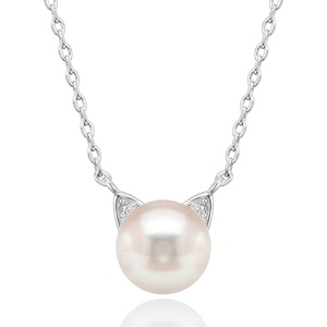 PAVOI 14K Gold Plated 925 Sterling Silver AAA+ Freshwater Cultured Pearl Cat Pearl Pendant(White Gold)