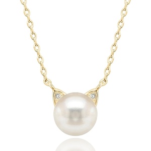 PAVOI 14K Gold Plated 925 Sterling Silver AAA+ Freshwater Cultured Pearl Cat Pearl Pendant(Yellow Gold)
