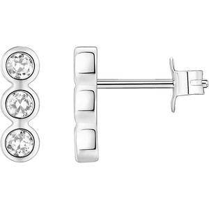 PAVOI 14K Gold Plated 925 Sterling Silver CZ Simulated Diamond Earrings | Dainty Geometric Shape Mini Bar Stud Earrings for Women(White Gold)