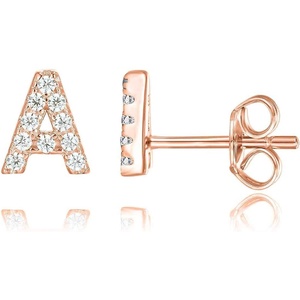 PAVOI 14K Gold Plated 925 Sterling Silver Cubic Zirconia Initial Letter Stud Earrings for Women | Simulated Diamond Alphabet Letter Earrings(- A)