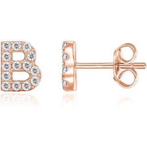 PAVOI 14K Gold Plated 925 Sterling Silver Cubic Zirconia Initial Letter Stud Earrings for Women | Simulated Diamond Alphabet Letter Earrings(- B)