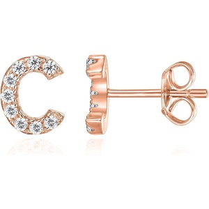 PAVOI 14K Gold Plated 925 Sterling Silver Cubic Zirconia Initial Letter Stud Earrings for Women | Simulated Diamond Alphabet Letter Earrings(- C)