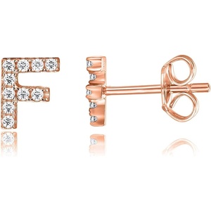 PAVOI 14K Gold Plated 925 Sterling Silver Cubic Zirconia Initial Letter Stud Earrings for Women | Simulated Diamond Alphabet Letter Earrings(- F)